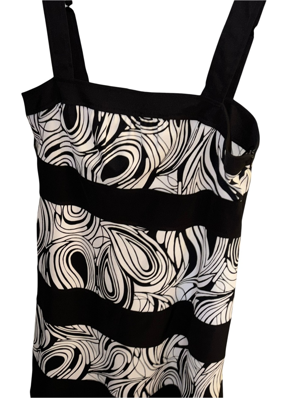 dressbarn Black and White Striped Swirl Print Dress